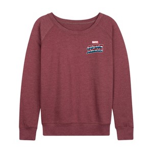 Women's - Marvel - Captain America Retro Distressed Flag Lightweight French Terry Wide Neck Long Sleeve Graphic Shirt - 1 of 4