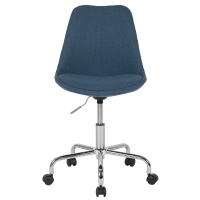 Blue Fabric Mid-Back Swivel Office Chair with Chrome Base