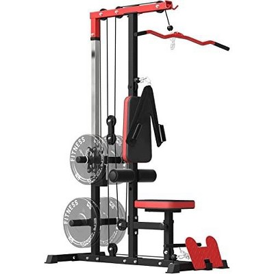 ER KANG LAT Tower, LAT Pull Down and LAT Row Cable Machine with Flip-Up Footplate, High and Low Pulley Station with AB Crunch Harness for Home Gym