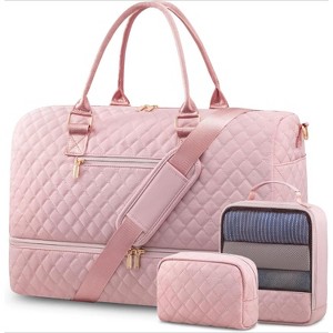 Travel Duffle Bag with Shoe Compartment, 3Pcs Set for Women, Weekender Overnight, Gym, and Hospital Bag with Toiletry - 1 of 4