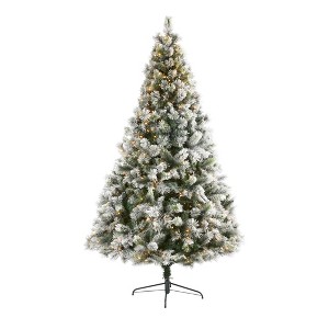 Nearly Natural 8-ft Flocked Oregon Pine Artificial Christmas Tree with 500 Clear Lights and 1172 Bendable Branches - 1 of 4