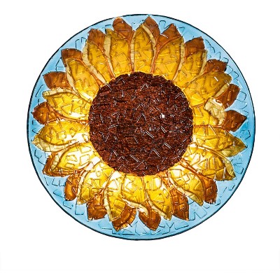 Evergreen Sunfower 18" Birdbath with Crushed Glass Look