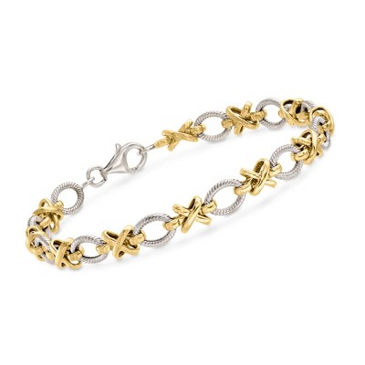 Ross-Simons Sterling Silver and 14kt Yellow Gold Xo Link Bracelet