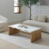 CAVINAS Waves Modern Coffee Table,47.24" Tea Table with White Faux Marble Desktop,Natural Wood Base,Organic Shape Center Table for Living Room - 2 of 4