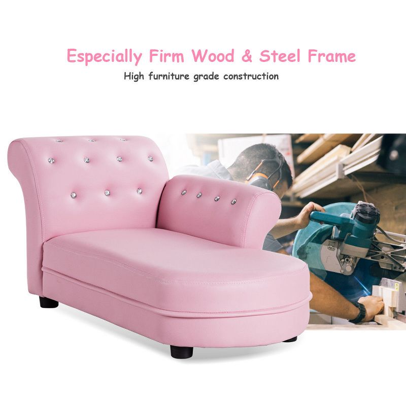 Pink Kids Sofa Chaise Lounge Armrest Chair Relax Couch Bedroom Living Room, 5 of 11