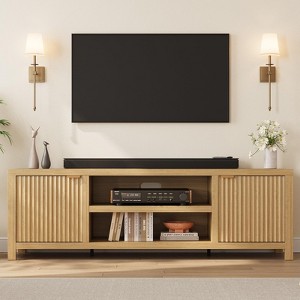 Fluted TV Stand for 80 inch, Modern Entertainment Center with Adjustable Shelves, Natural Oak TV & Media Cabinet 2-Tier Storage - 1 of 4