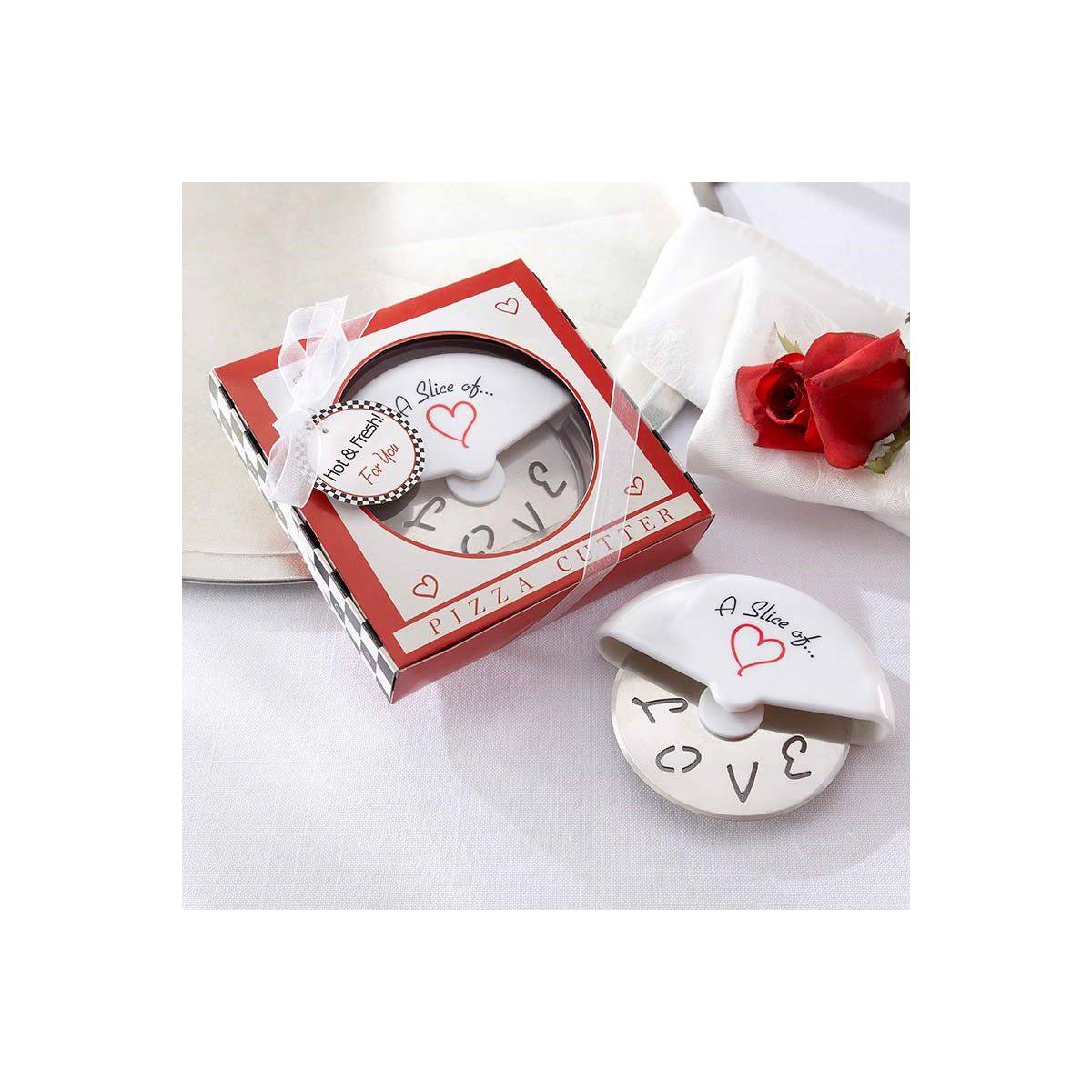 Kate Aspen "A Slice of Love" Stainless-Steel Pizza Cutter in Miniature Pizza Box, (Set of 4) | 13015NA - thumbnail 2