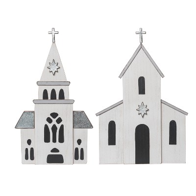 Transpac Large MDF/Metal Shaped Church Decor Set of 2 Christmas Home Decorations