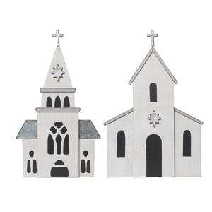 Transpac Large MDF/Metal Shaped Church Decor Set of 2 Christmas Home Decorations - 1 of 3