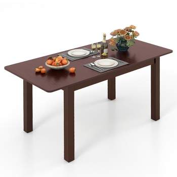 Costway Extendable Dining Table Folding Rubber Wood Table for 4 People with Safety Locks