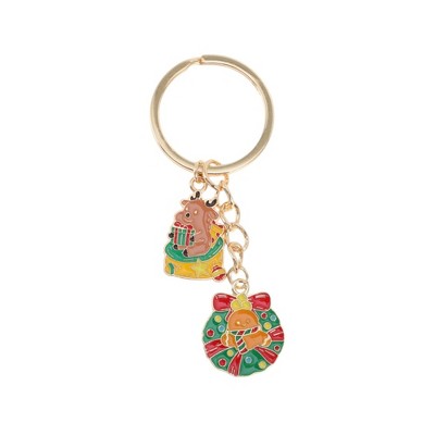Unique Bargains Christmas Keychain Double Ring Zinc Alloy Colorful 3.15" 1 Pc