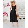 Women's Dress Casual Summer Spaghetti Strap Dress Button Down Sleeveless A Line Beach Swing Midi Sundress - 3 of 4