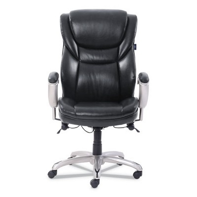 SertaPedic Emerson Luxe Executive Leather Task Chair, Black with Silver Base