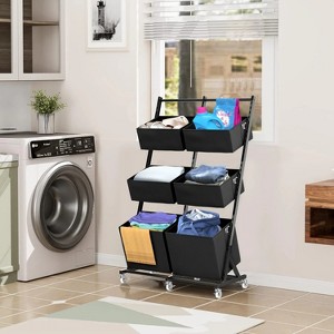 FURNIinspire Freestanding Laundry Hamper Rolling Laundry Hamper Sorter with 6 Adjustable Storage Baskets for Bedroom Laundry, Black, - 1 of 4