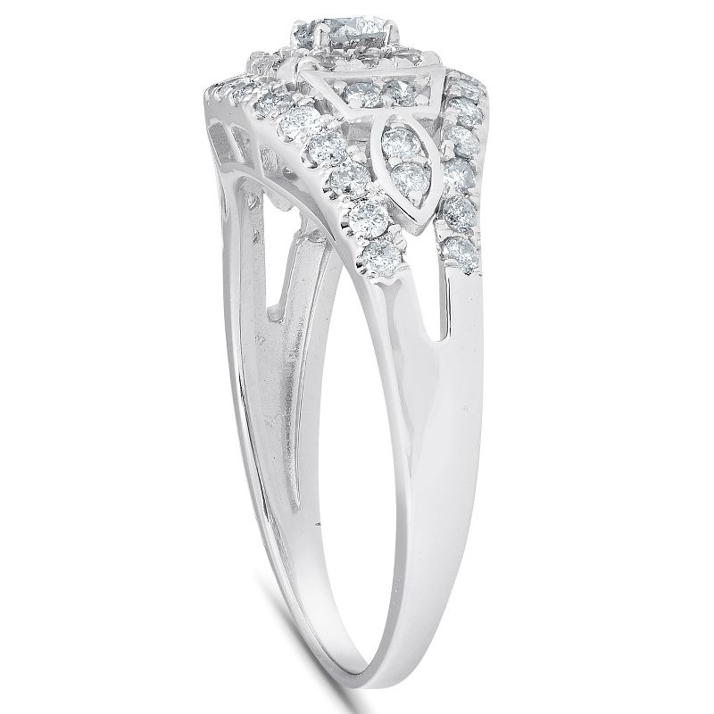 Pompeii3 1 Ct Diamond Halo Multi Row Engagement Ring 10k White Gold, 3 of 6