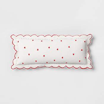 Oversized Lumbar Embroidered Hearts Throw Pillow with Scalloped Trim Ivory/Red - Threshold™