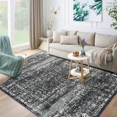Vintage Abstract Area Rugs for Living Room Bedroom Washable Low Pile Non Slip Carpet Indoor Ultra Soft Retro Printed Distressed Rug