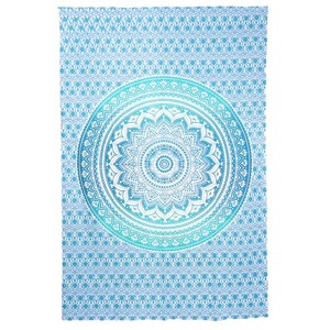 HomeRoots 80" X 56" Blue And White Mandala Cotton Hanging Tapestry - 1 of 4