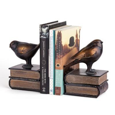 Antique Bronze Resin Birds on Books Bookend Set