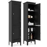 Costway Tall Bathroom Floor Cabinet Narrow Linen Tower with 2 Doors & Adjustable Shelf Black/Coffee/Grey