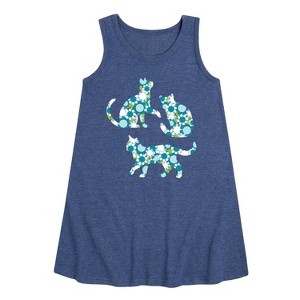 Girls' - Instant Message - Floral Fill Cats Graphic Sleeveless Aline Dress - 1 of 4