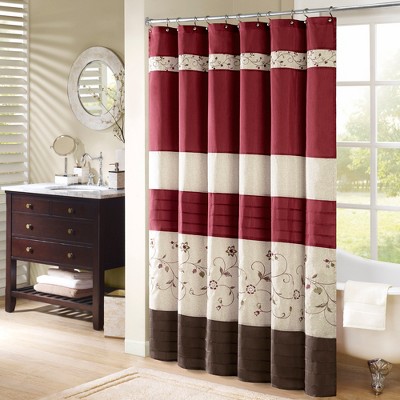 red and white shower curtain