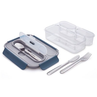 Built Gourmet 3 Compartment Bento Lunch Box (Teal), BPA Free Microwave Safe Food Container with Utensils, Dishwasher Safe Leakproof Meal Holder