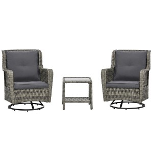 Resenkos 3-Piece Patio Furniture Set, A Swivel Rocker, PE Rattan, Gray - 1 of 4