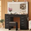 Vanity Desk with Large Mirror, Makeup Vanity Set with Power Outlet, Stool, 10 Drawers, Magnifying Glass, Hairdryer Holder for Bedroom,Dressing Room - 2 of 4