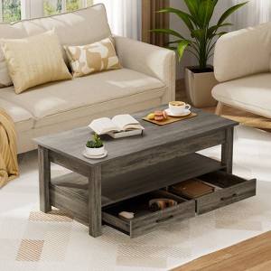 Greenstell Vintage solid wood gas pressure lift coffee table with drawers and hidden compartments for storage - 1 of 4
