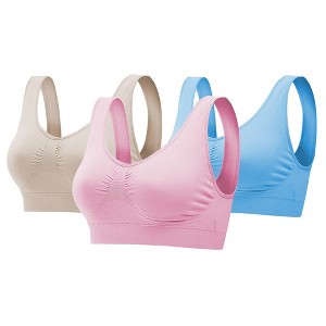 NPolar "3-Pack Women's Seamless Wire-Free Sport Bras - Light Support Tank Tops for Fitness, Yoga & Sleep" XL Pink, Blue, Nude - 1 of 3