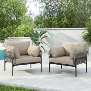 Modern Outdoor Lounge Chair, 36" Iron Lounge Chair with Rope Weave Design, Chairs with Iron Legs and PE Cushions-Coolbibila - 1 of 4