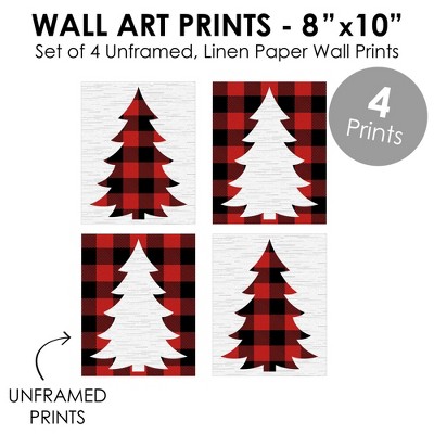 Holiday Plaid Trees Red and Black Linen Paper Wall Art Set
