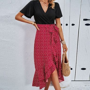 knee length dresses for ladies Arabella' Panel High Split Midi Dress main image 0