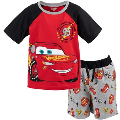 Disney Pixar Cars Lightning McQueen Big Boys T-Shirt French Terry Shorts  Red/Grey 10-12