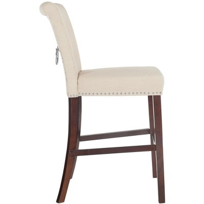 Transitional Plush Beige Linen 45" Bar Stool with Chrome Accents, Set of 2