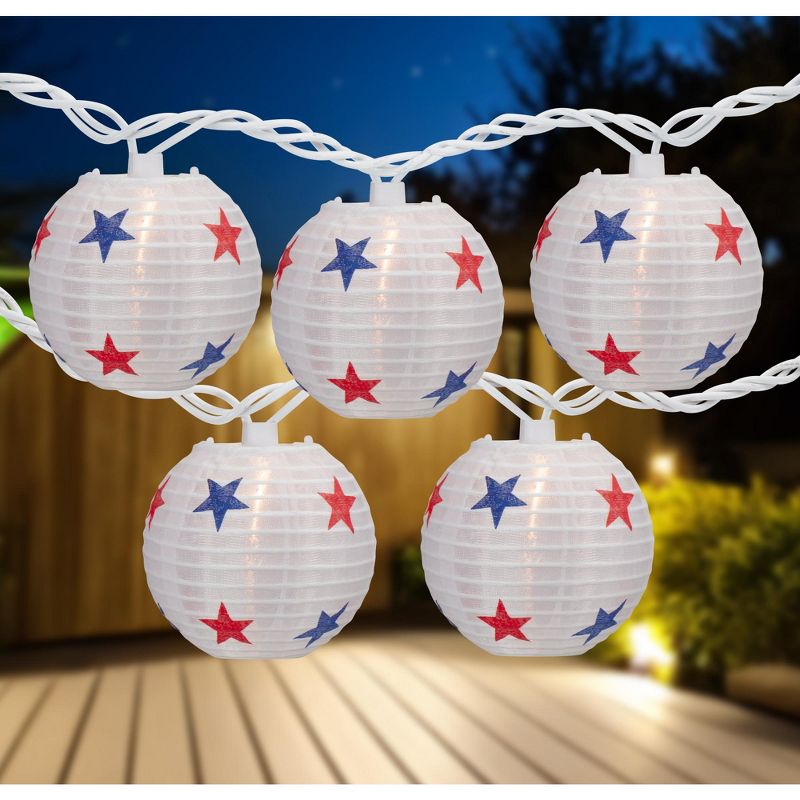 Northlight 10-Count Patriotic Stars Paper Lantern Patio Lights, Clear Bulbs, 2 of 9