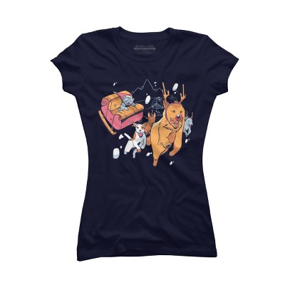 Junior's Design By Humans Christmas santa cat By ArtStyleAlice T-Shirt