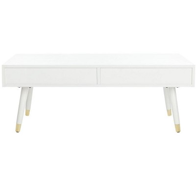 Transitional Gold & White Rectangular Coffee Table with Storage