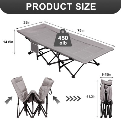 Gray Heavy Duty Folding Camping Cot with Padded Cushion
