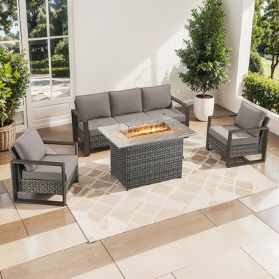 Buenhomino 4 Piece Patio Furniture Set 41in Fire Pit Table Outdoor Furniture Sets Patio Couch Outdoor Chairs 50000 BTU Propane Fire Pit