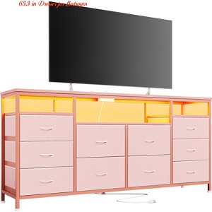 Multi-Functional 63" Dresser w/ 10 Fabric Drawers, Wide Dresser TV Stand with Built-in USB Ports & Lighting, Storage Unit for 75 Inch TVs - 1 of 4