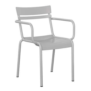 Emma and Oliver Powder Coated Steel Stacking Dining Chair with Arms and 2 Slat Back for Indoor-Outdoor Use