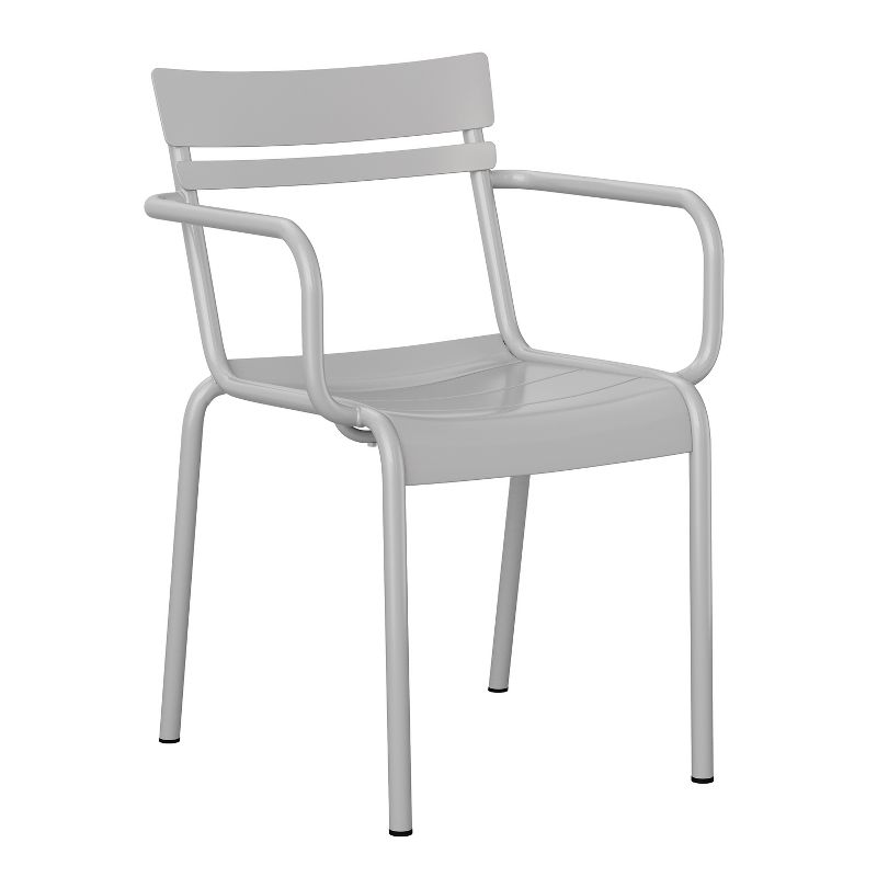 Emma and Oliver Powder Coated Steel Stacking Dining Chair with Arms and 2 Slat Back for Indoor-Outdoor Use, 1 of 12