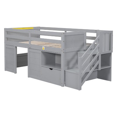 NicBex Twin Low Loft Bed with Stair,Drawer and Shelves for Kids Teens