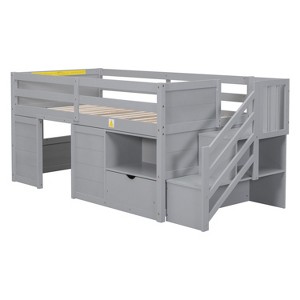NicBex Twin Low Loft Bed with Stair,Drawer and Shelves for Kids Teens - 1 of 4