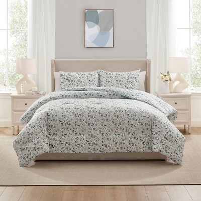 Nestl Modern Comforter, 3pc Floral Comforter Set, Queen Size Bedding Set - Green Floral — фото 5