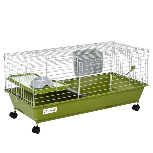 PawHut 35 Small Animal Cage Chinchilla Guinea Pig Hutch Ferret Pet House  with Platform Ramp, Food Dish, Wheels, & Water Bottle