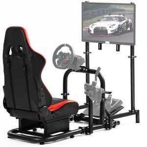 Dardoo Adjustable Racing Sim Cockpit with TV Stand & Red Seat for Logitech G920, Thrustmaster T500, Fanatec | No Wheel/Pedals - 1 of 4