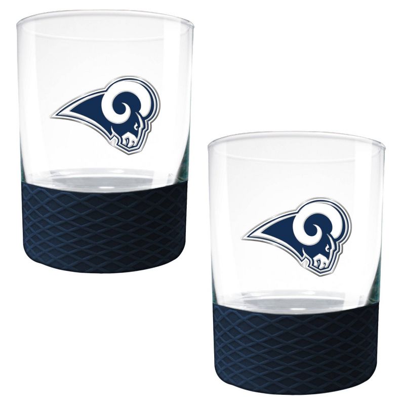 NFL Los Angeles Rams 14oz Rocks Glass Set with Silicone Grip - 2pc, 1 of 2